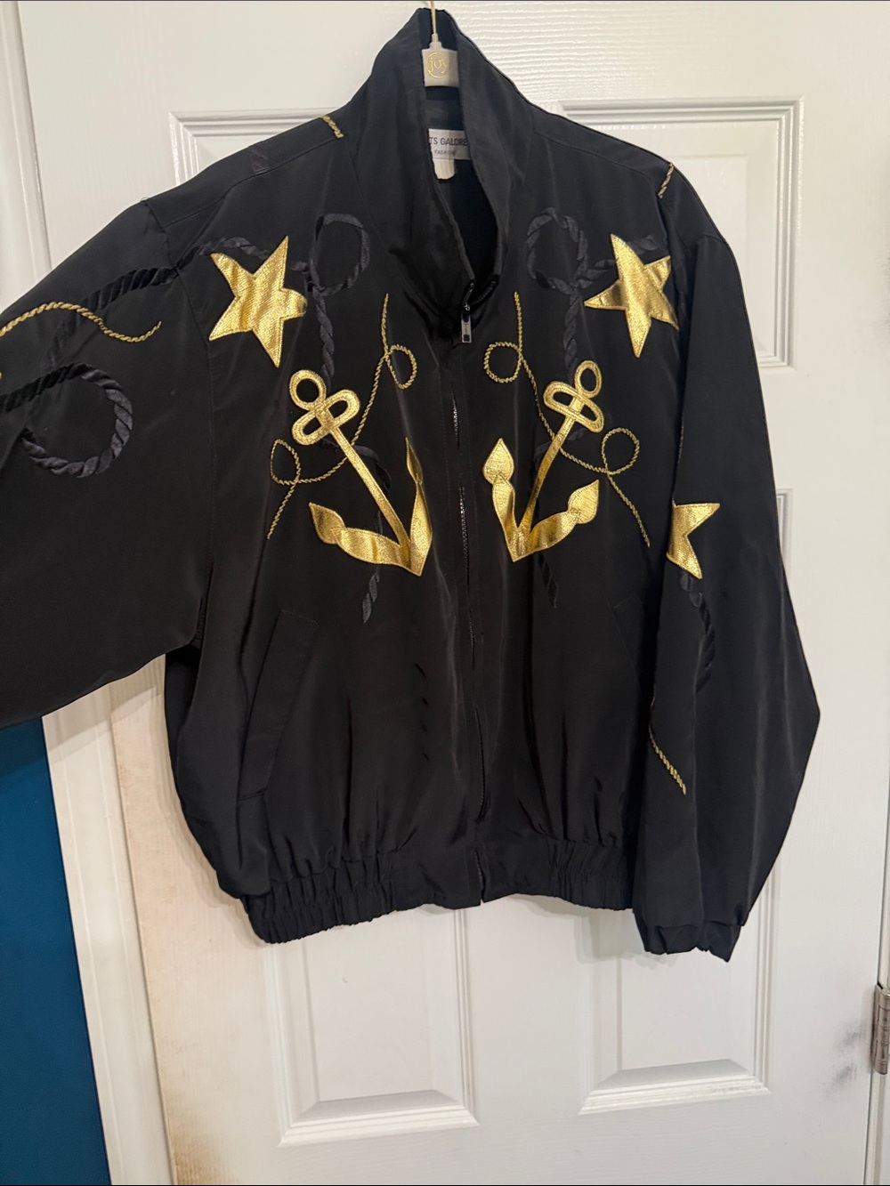 Vintage Black Jacket with Gold Embroidered Anchors and Stars Large